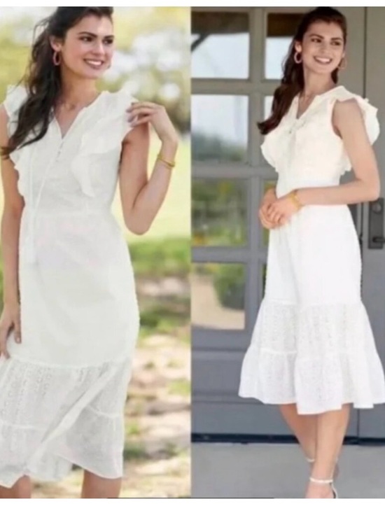 Matilda Jane Dresses & Skirts - Matilda Jane x Joanna Gaines Elegant White Ruffled Midi Dress - Women